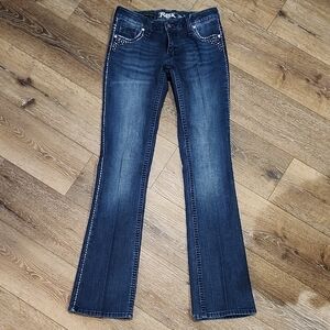 EUC Wrangler Rock 47 Ultra Low Rise Bootcut Jeans Long Inseam 34" Sz 26 Cowgirl